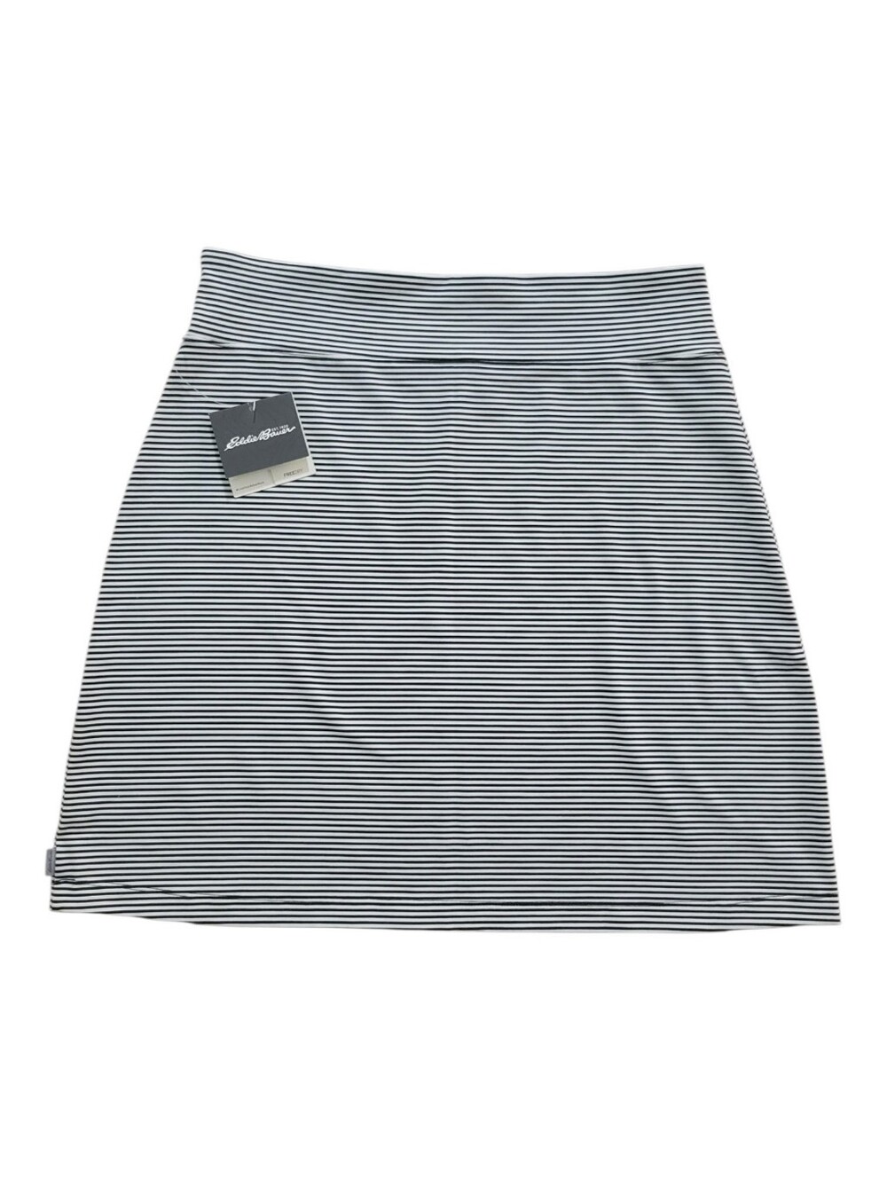 NWT Eddie Bauer Julia Mini Skirt Black White Striped FreeDry Moisture Wicking L